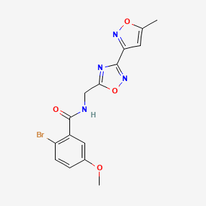molecular formula C15H13BrN4O4 B2827692 2-bromo-5-methoxy-N-((3-(5-methylisoxazol-3-yl)-1,2,4-oxadiazol-5-yl)methyl)benzamide CAS No. 2034504-82-8