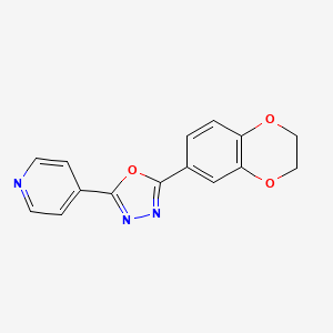 molecular formula C15H11N3O3 B2827694 2-(2,3-Dihydrobenzo[b][1,4]dioxin-6-yl)-5-(pyridin-4-yl)-1,3,4-oxadiazole CAS No. 1081120-82-2