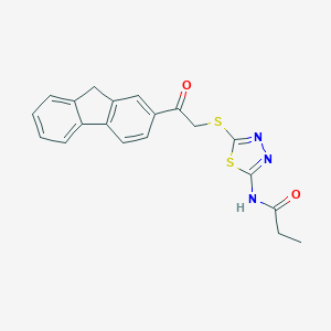 molecular formula C20H17N3O2S2 B282770 N-(5-{[2-(9H-fluoren-2-yl)-2-oxoethyl]sulfanyl}-1,3,4-thiadiazol-2-yl)propanamide 