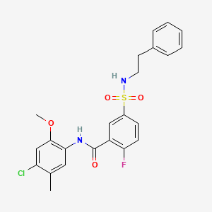 molecular formula C23H22ClFN2O4S B2827703 N-(4-氯-2-甲氧基-5-甲基苯基)-2-氟-5-(N-苯乙基磺酰基)苯甲酰胺 CAS No. 451483-65-1