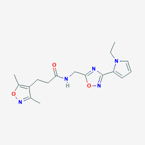 molecular formula C17H21N5O3 B2827706 3-(3,5-dimethylisoxazol-4-yl)-N-((3-(1-ethyl-1H-pyrrol-2-yl)-1,2,4-oxadiazol-5-yl)methyl)propanamide CAS No. 2034409-54-4