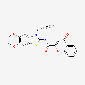 molecular formula C22H14N2O5S B2827710 (Z)-4-oxo-N-(3-(prop-2-yn-1-yl)-6,7-dihydro-[1,4]dioxino[2',3':4,5]benzo[1,2-d]thiazol-2(3H)-ylidene)-4H-chromene-2-carboxamide CAS No. 905658-87-9