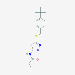 molecular formula C16H21N3OS2 B282772 N-{5-[(4-tert-butylbenzyl)sulfanyl]-1,3,4-thiadiazol-2-yl}propanamide 