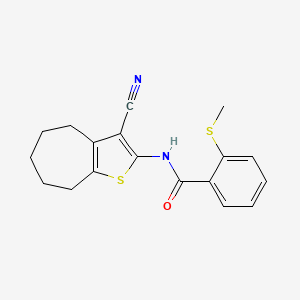 molecular formula C18H18N2OS2 B2827725 N-(3-氰基-5,6,7,8-四氢-4H-环庚噻吩-2-基)-2-(甲硫基)苯甲酰胺 CAS No. 896347-35-6