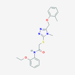 molecular formula C21H24N4O3S B282773 N-(2-ethoxyphenyl)-2-({4-methyl-5-[(2-methylphenoxy)methyl]-4H-1,2,4-triazol-3-yl}sulfanyl)acetamide 