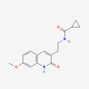 molecular formula C16H18N2O3 B2827732 N-[2-(7-甲氧基-2-氧代-1H-喹啉-3-基)乙基]环丙烷甲酰胺 CAS No. 851405-56-6