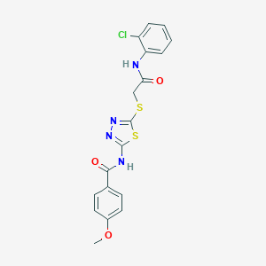 molecular formula C18H15ClN4O3S2 B282774 N-(5-{[2-(2-chloroanilino)-2-oxoethyl]sulfanyl}-1,3,4-thiadiazol-2-yl)-4-methoxybenzamide 