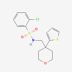 2-chloro-N-((4-(thiophen-2-yl)tetrahydro-2H-pyran-4-yl)methyl)benzenesulfonamide