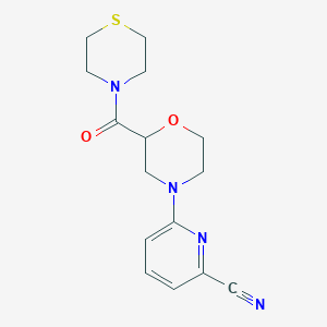 molecular formula C15H18N4O2S B2827757 6-[2-(Thiomorpholine-4-carbonyl)morpholin-4-yl]pyridine-2-carbonitrile CAS No. 2415504-00-4