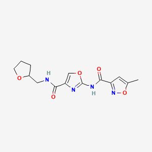 molecular formula C14H16N4O5 B2827771 5-methyl-N-(4-(((tetrahydrofuran-2-yl)methyl)carbamoyl)oxazol-2-yl)isoxazole-3-carboxamide CAS No. 1421465-31-7