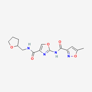 molecular formula C14H16N4O5 B2827771 5-甲基-N-(4-(((四氢呋喃-2-基)甲基)氨基甲酰)噁唑-2-基)异噁唑-3-甲酰胺 CAS No. 1421465-31-7