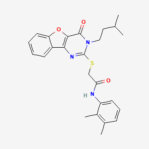 molecular formula C25H27N3O3S B2827773 N-(2,3-dimethylphenyl)-2-{[3-(3-methylbutyl)-4-oxo-3,4-dihydro[1]benzofuro[3,2-d]pyrimidin-2-yl]sulfanyl}acetamide CAS No. 899755-42-1