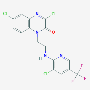 molecular formula C16H10Cl3F3N4O B2827775 3,6-dichloro-1-(2-{[3-chloro-5-(trifluoromethyl)-2-pyridinyl]amino}ethyl)-2(1H)-quinoxalinone CAS No. 303986-14-3