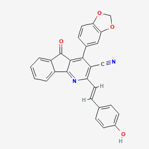 molecular formula C28H16N2O4 B2827777 4-(1,3-benzodioxol-5-yl)-2-(4-hydroxystyryl)-5-oxo-5H-indeno[1,2-b]pyridine-3-carbonitrile CAS No. 861211-29-2