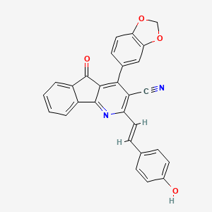 molecular formula C28H16N2O4 B2827777 4-(1,3-苯并二氧杂环戊烷-5-基)-2-(4-羟基苯乙烯基)-5-氧代-5H-吲哚并[1,2-b]吡啉-3-碳腈 CAS No. 861211-29-2