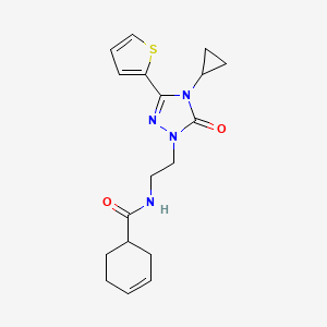 molecular formula C18H22N4O2S B2827779 N-(2-(4-cyclopropyl-5-oxo-3-(thiophen-2-yl)-4,5-dihydro-1H-1,2,4-triazol-1-yl)ethyl)cyclohex-3-enecarboxamide CAS No. 1448130-37-7