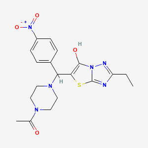 B2827781 1-(4-((2-Ethyl-6-hydroxythiazolo[3,2-b][1,2,4]triazol-5-yl)(4-nitrophenyl)methyl)piperazin-1-yl)ethanone CAS No. 898350-28-2