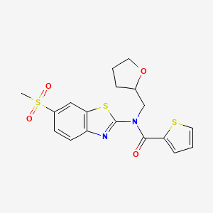 molecular formula C18H18N2O4S3 B2827799 N-(6-(methylsulfonyl)benzo[d]thiazol-2-yl)-N-((tetrahydrofuran-2-yl)methyl)thiophene-2-carboxamide CAS No. 923437-70-1