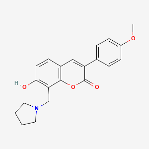 molecular formula C21H21NO4 B2827801 7-hydroxy-3-(4-methoxyphenyl)-8-(pyrrolidin-1-ylmethyl)-2H-chromen-2-one CAS No. 717893-89-5