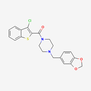 molecular formula C21H19ClN2O3S B2827807 1-[(2H-1,3-benzodioxol-5-yl)methyl]-4-(3-chloro-1-benzothiophene-2-carbonyl)piperazine CAS No. 324774-65-4