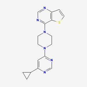 molecular formula C17H18N6S B2827809 4-[4-(6-Cyclopropylpyrimidin-4-yl)piperazin-1-yl]thieno[3,2-d]pyrimidine CAS No. 2380085-79-8