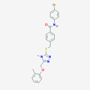 molecular formula C25H23BrN4O2S B282781 N-(4-bromophenyl)-4-[({4-methyl-5-[(2-methylphenoxy)methyl]-4H-1,2,4-triazol-3-yl}sulfanyl)methyl]benzamide 