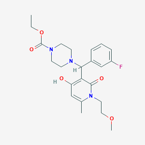 molecular formula C23H30FN3O5 B2827820 乙酸-4-((3-氟苯基)(4-羟基-1-(2-甲氧基乙基)-6-甲基-2-氧代-1,2-二氢吡啶-3-基)甲基)哌嗪-1-羧酸酯 CAS No. 897735-25-0