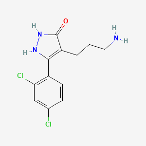 molecular formula C12H13Cl2N3O B2827824 4-(3-aminopropyl)-5-(2,4-dichlorophenyl)-1,2-dihydro-3H-pyrazol-3-one CAS No. 881040-79-5