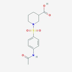 molecular formula C14H18N2O5S B2827831 1-{[4-(乙酰氨基)苯基]磺酰}哌嗪-3-羧酸 CAS No. 378193-22-7