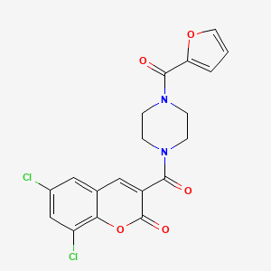 molecular formula C19H14Cl2N2O5 B2827843 6,8-Dichloro-3-[4-(furan-2-carbonyl)piperazine-1-carbonyl]chromen-2-one CAS No. 831209-36-0
