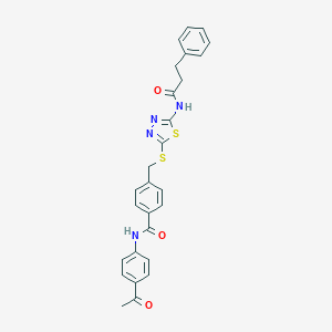 molecular formula C27H24N4O3S2 B282785 N-(4-acetylphenyl)-4-[({5-[(3-phenylpropanoyl)amino]-1,3,4-thiadiazol-2-yl}sulfanyl)methyl]benzamide 