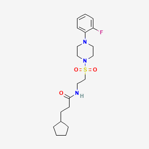 molecular formula C20H30FN3O3S B2827850 3-cyclopentyl-N-(2-((4-(2-fluorophenyl)piperazin-1-yl)sulfonyl)ethyl)propanamide CAS No. 897613-42-2