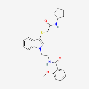 molecular formula C25H29N3O3S B2827855 N-[2-[3-[2-(cyclopentylamino)-2-oxoethyl]sulfanylindol-1-yl]ethyl]-2-methoxybenzamide CAS No. 862826-21-9