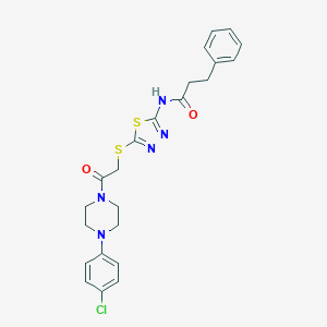 molecular formula C23H24ClN5O2S2 B282787 N-[5-({2-[4-(4-chlorophenyl)piperazin-1-yl]-2-oxoethyl}sulfanyl)-1,3,4-thiadiazol-2-yl]-3-phenylpropanamide 