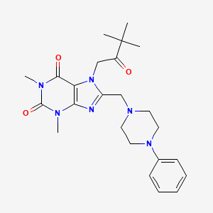 molecular formula C24H32N6O3 B2827872 7-(3,3-dimethyl-2-oxobutyl)-1,3-dimethyl-8-((4-phenylpiperazin-1-yl)methyl)-1H-purine-2,6(3H,7H)-dione CAS No. 887197-30-0