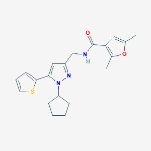 molecular formula C20H23N3O2S B2827877 N-((1-环戊基-5-(噻吩-2-基)-1H-吡唑-3-基)甲基)-2,5-二甲基呋喃-3-羧酰胺 CAS No. 1421444-16-7