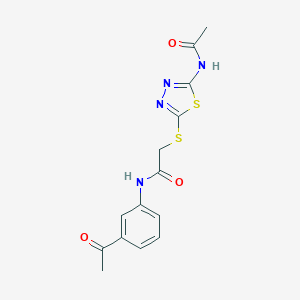 molecular formula C14H14N4O3S2 B282788 2-{[5-(acetylamino)-1,3,4-thiadiazol-2-yl]sulfanyl}-N-(3-acetylphenyl)acetamide 