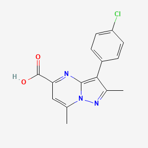 molecular formula C15H12ClN3O2 B2827890 3-(4-Chlorophenyl)-2,7-dimethylpyrazolo[1,5-a]pyrimidine-5-carboxylic acid CAS No. 1171935-52-6