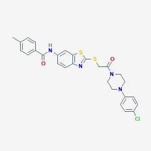 molecular formula C27H25ClN4O2S2 B282791 N-[2-({2-[4-(4-chlorophenyl)piperazin-1-yl]-2-oxoethyl}sulfanyl)-1,3-benzothiazol-6-yl]-4-methylbenzamide 