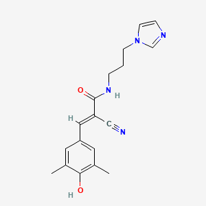 molecular formula C18H20N4O2 B2827916 (2E)-2-cyano-3-(4-hydroxy-3,5-dimethylphenyl)-N-[3-(1H-imidazol-1-yl)propyl]prop-2-enamide CAS No. 865593-35-7