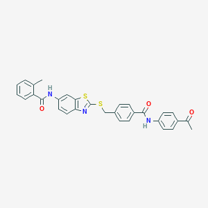 N-[2-({4-[(4-acetylanilino)carbonyl]benzyl}sulfanyl)-1,3-benzothiazol-6-yl]-2-methylbenzamide