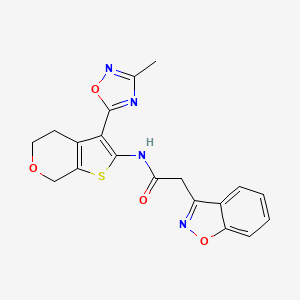 molecular formula C19H16N4O4S B2827931 2-(benzo[d]isoxazol-3-yl)-N-(3-(3-methyl-1,2,4-oxadiazol-5-yl)-5,7-dihydro-4H-thieno[2,3-c]pyran-2-yl)acetamide CAS No. 2034336-71-3