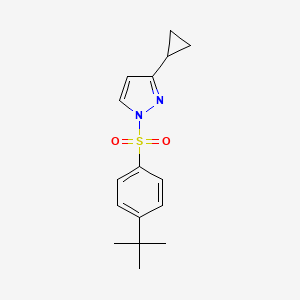 molecular formula C16H20N2O2S B2827956 1-{[4-(tert-butyl)phenyl]sulfonyl}-3-cyclopropyl-1H-pyrazole CAS No. 956960-37-5