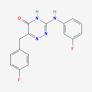 molecular formula C16H12F2N4O B2827961 6-(4-fluorobenzyl)-3-((3-fluorophenyl)amino)-1,2,4-triazin-5(4H)-one CAS No. 898623-70-6