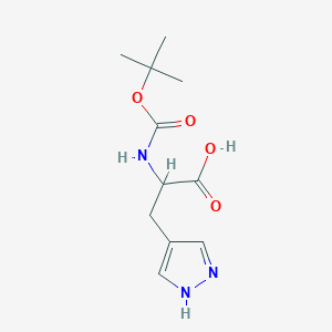 molecular formula C11H17N3O4 B2827976 2-[(2-Methylpropan-2-yl)oxycarbonylamino]-3-(1H-pyrazol-4-yl)propanoic acid CAS No. 2243503-32-2