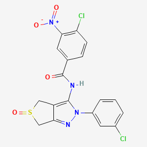molecular formula C18H12Cl2N4O4S B2827977 4-氯-N-(2-(3-氯苯基)-5-氧代-4,6-二氢-2H-噻吩[3,4-c]吡唑-3-基)-3-硝基苯甲酰胺 CAS No. 1007192-51-9