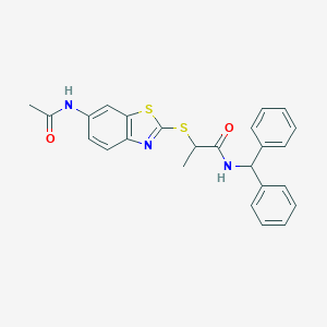 molecular formula C25H23N3O2S2 B282798 2-{[6-(acetylamino)-1,3-benzothiazol-2-yl]sulfanyl}-N-(diphenylmethyl)propanamide 