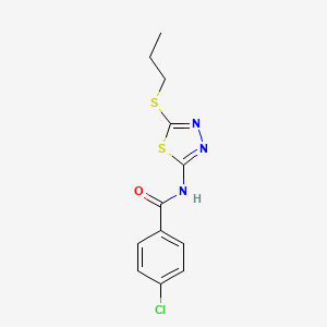 molecular formula C12H12ClN3OS2 B2827991 4-chloro-N-(5-(propylthio)-1,3,4-thiadiazol-2-yl)benzamide CAS No. 393566-78-4