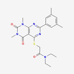 molecular formula C22H27N5O3S B2828001 2-((2-(3,5-dimethylphenyl)-6,8-dimethyl-5,7-dioxo-5,6,7,8-tetrahydropyrimido[4,5-d]pyrimidin-4-yl)thio)-N,N-diethylacetamide CAS No. 893928-88-6