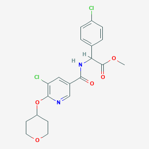 molecular formula C20H20Cl2N2O5 B2828003 methyl 2-(5-chloro-6-((tetrahydro-2H-pyran-4-yl)oxy)nicotinamido)-2-(4-chlorophenyl)acetate CAS No. 1902942-28-2